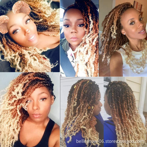 Hot sell  8-12 inches pre twisted ombre color spring twists  curly crochet braid hair spring twist hair